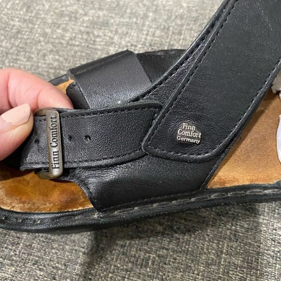 Finn Comfort Black Leather Sandals Women Size EU 38 - Picture 8 of 10